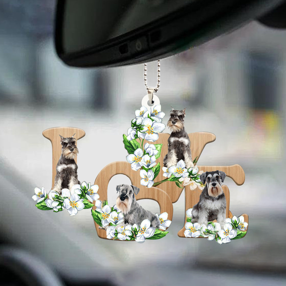 Schnauzer Love Flowers Dog Lover Car Ornament Car Mirror Hanging Decor OO0888