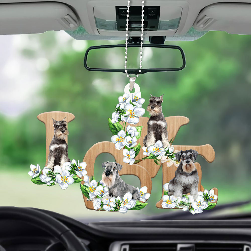 Schnauzer Love Flowers Dog Lover Car Ornament Car Mirror Hanging Decor OO0888