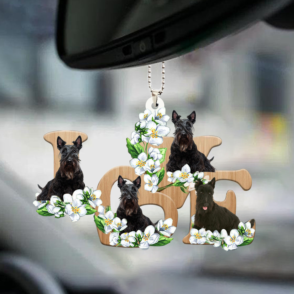 Scottish Terrier Love Flowers Dog Lover Car Hanging Ornament Auto Interior Ornaments OO0887