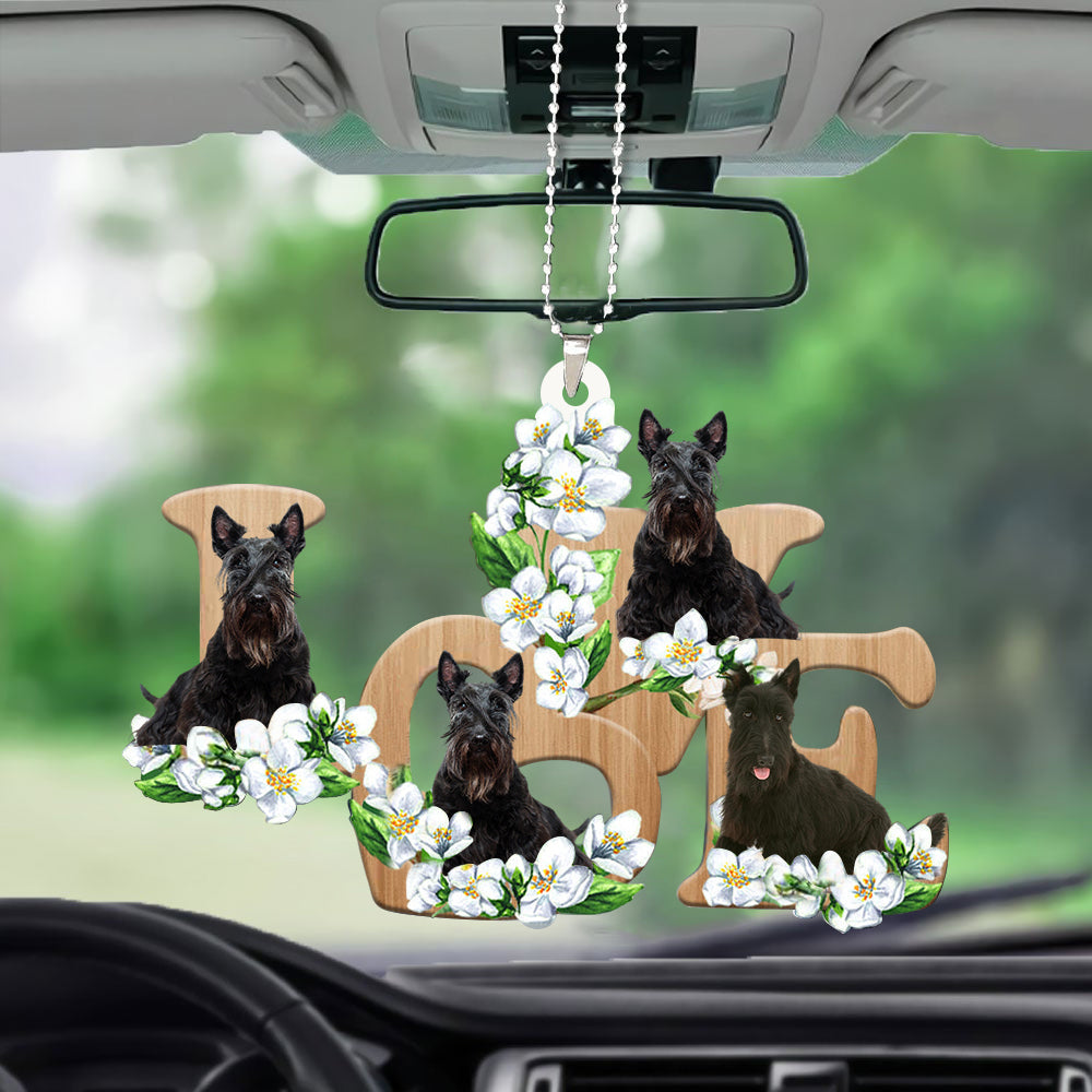 Scottish Terrier Love Flowers Dog Lover Car Hanging Ornament Auto Interior Ornaments OO0887