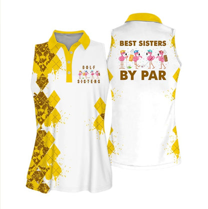 Best Sisters By Par Women Sleeveless Polo Shirt Yellow, Golf Polo Shirt for Women SO0792