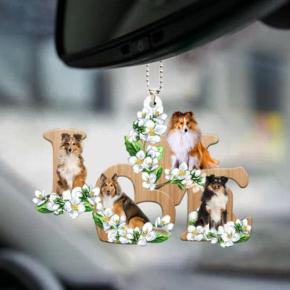 Shetland Sheepdog Love Flowers Dog Lover Car Hanging Ornament Auto Interior Decor OO0871