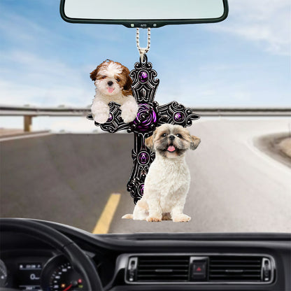 Shih Tzu Pray For God Car Hanging Ornament Dog Pray For God Auto Ornament Lasfour OO0696