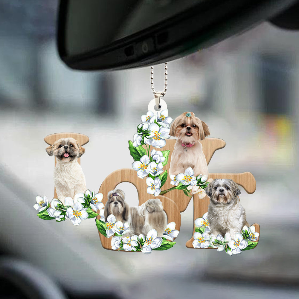 Shih Tzu Love Flowers Dog Lover Car Interior Ornament OO0870