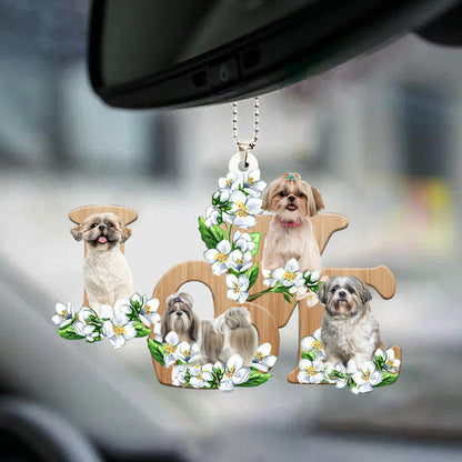 Shih Tzu Love Flowers Dog Lover Car Interior Ornament OO0870