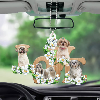 Shih Tzu Love Flowers Dog Lover Car Interior Ornament OO0870