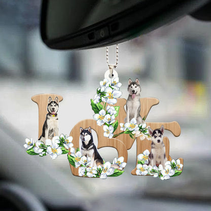 Siberian Husky Love Flowers Dog Lover Auto Hanging Ornament OO0886