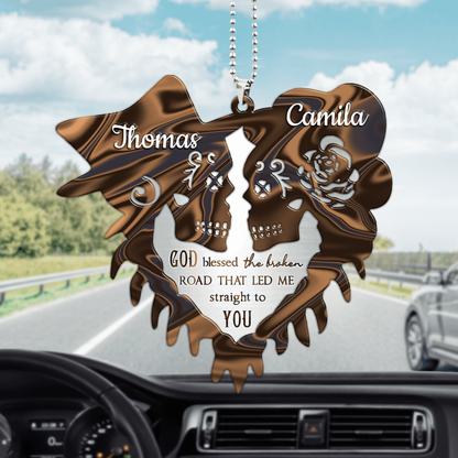 Personalized Ornament For Couple Skeleton Silhouette Heart God Blessed Couple Car Auto Hanging Ornaments OO0988