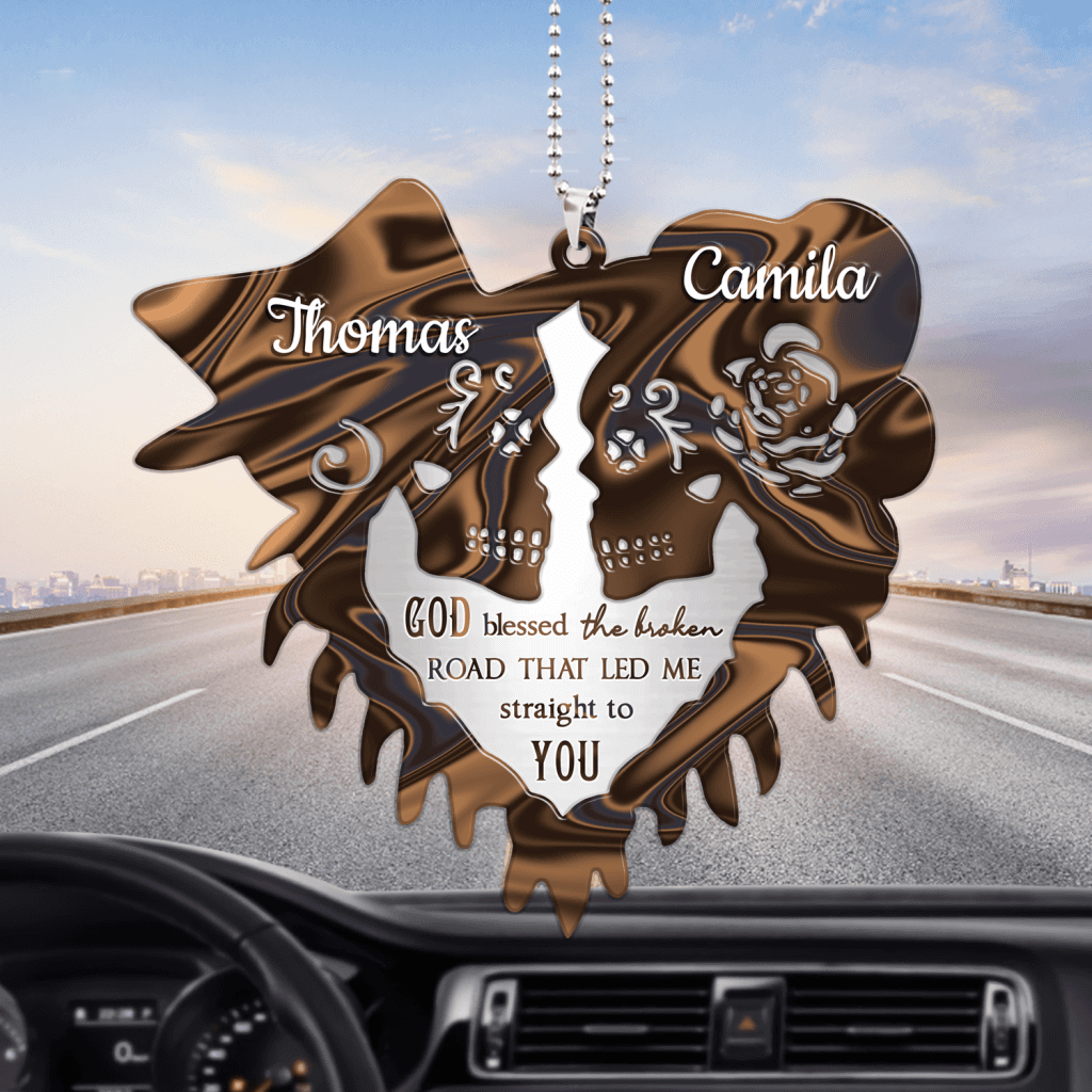 Personalized Ornament For Couple Skeleton Silhouette Heart God Blessed Couple Car Auto Hanging Ornaments OO0988