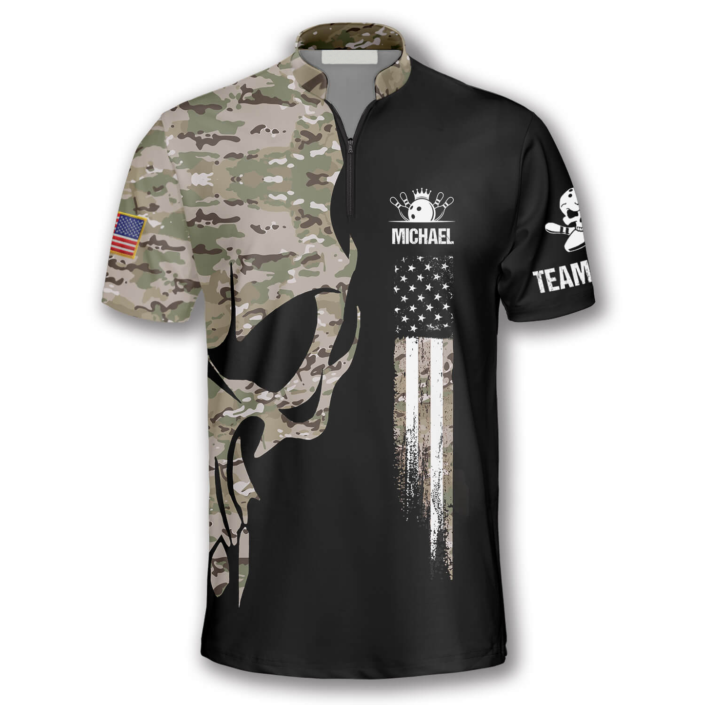 Skull Camouflage Custom Bowling Jerseys for Men, 3D All Over Print Bowling Shirt, Skull Shirt for Bowler SO0520