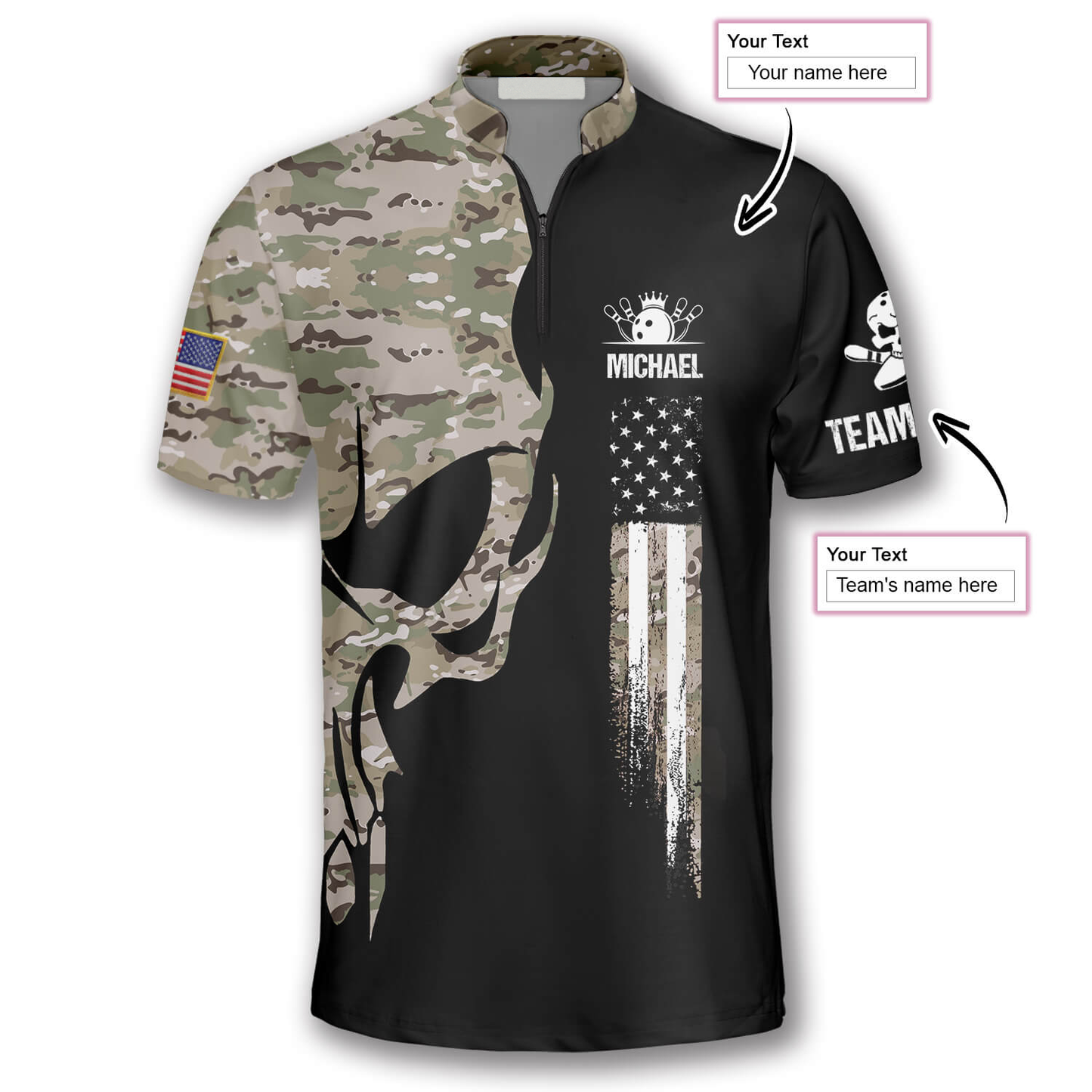 Skull Camouflage Custom Bowling Jerseys for Men, 3D All Over Print Bowling Shirt, Skull Shirt for Bowler SO0520