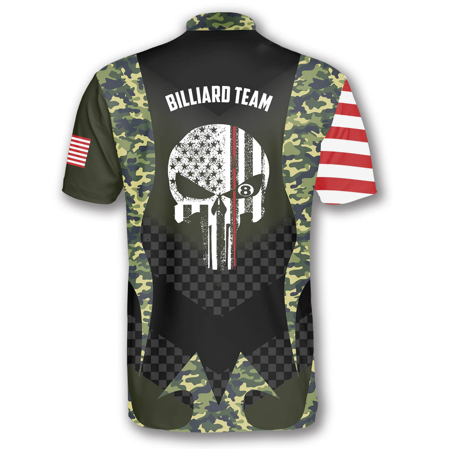 Skull Camouflage Flag Custom Billiard Jerseys for Men, 3D All Over Print Billiard Team Shirt SO0649