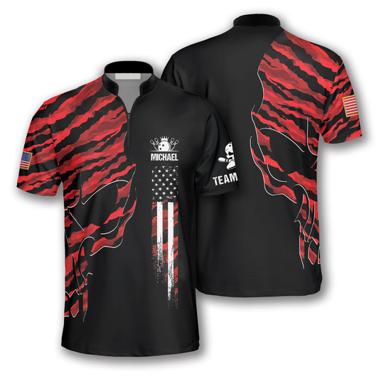 Skull Red Camouflage Custom Bowling Jerseys for Men, 3D All Over Print Bowling Shirt, Skull Shirt SO0584