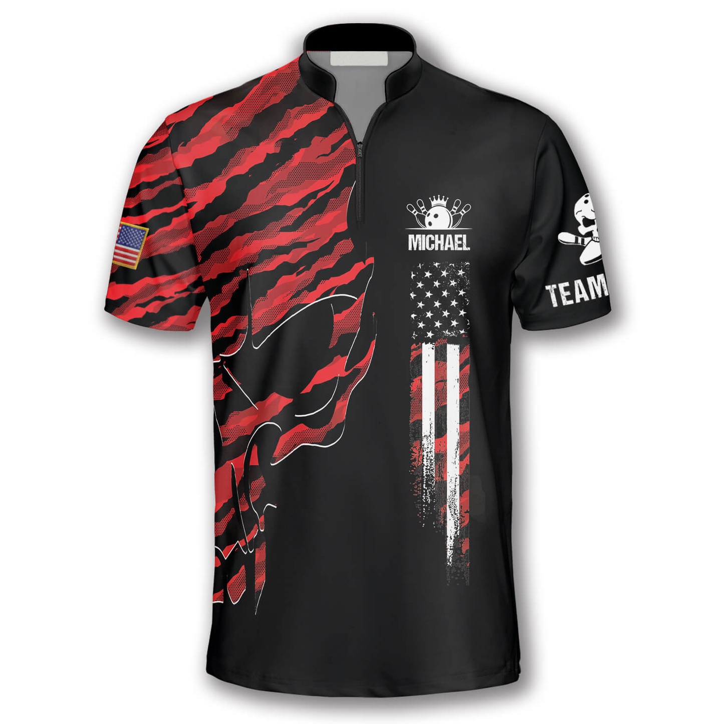 Skull Red Camouflage Custom Bowling Jerseys for Men, 3D All Over Print Bowling Shirt, Skull Shirt SO0584