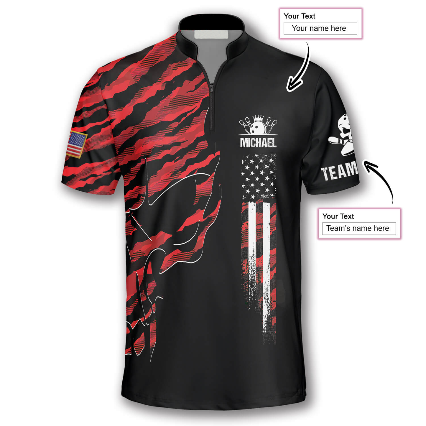 Skull Red Camouflage Custom Bowling Jerseys for Men, 3D All Over Print Bowling Shirt, Skull Shirt SO0584