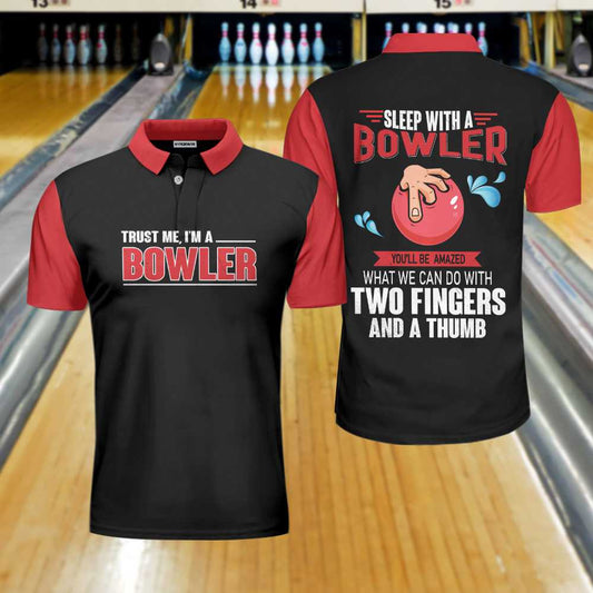 Sleep With Bowler Polo Shirt, Black And Red Bowling Short Sleeve Polo Shirt, Funny Shirt With Sayings Lasfour SO0904