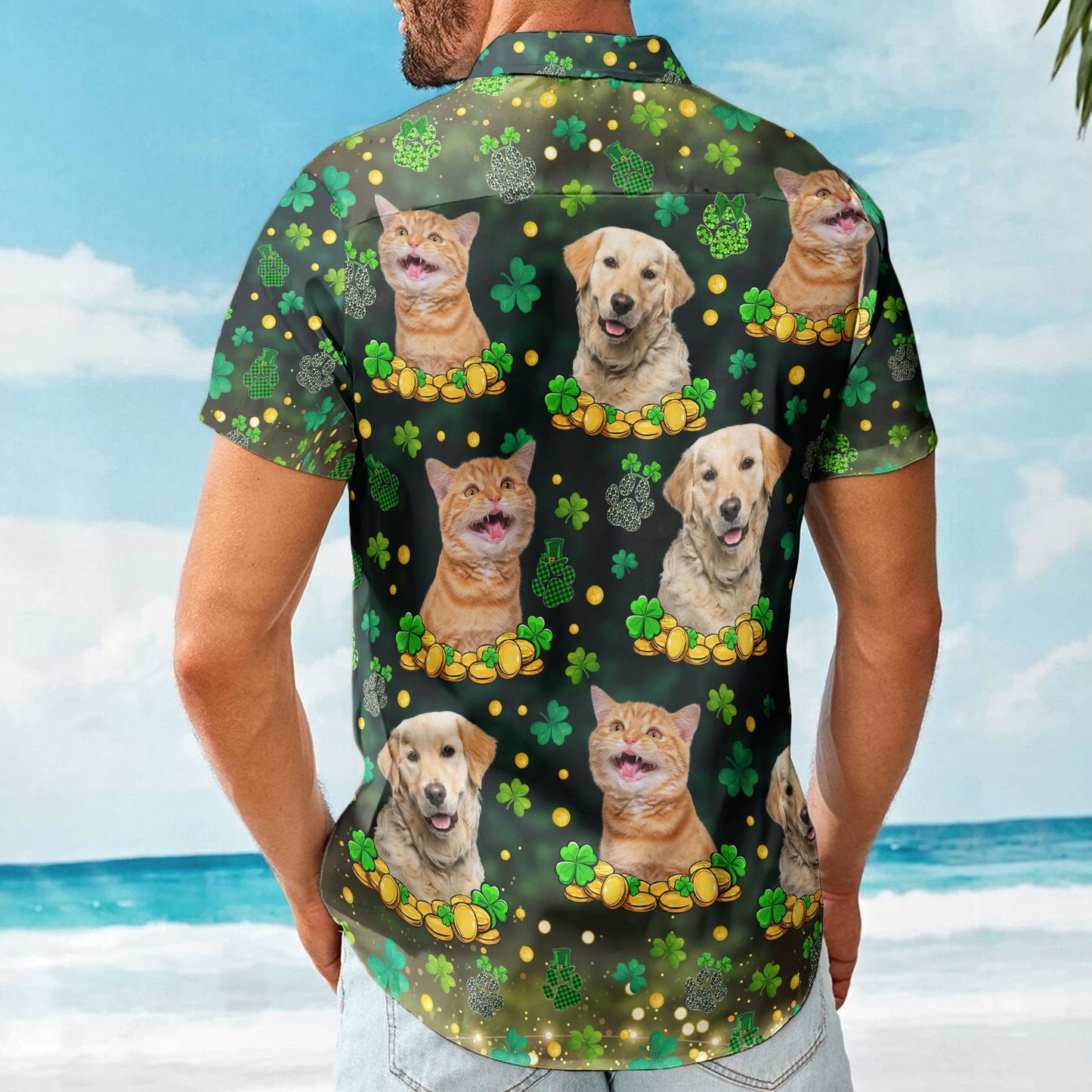 St.Patrick's Day Shamrock Paws Custom Funny Pet Face - Custom Photo Hawaiian Shirts HA0063