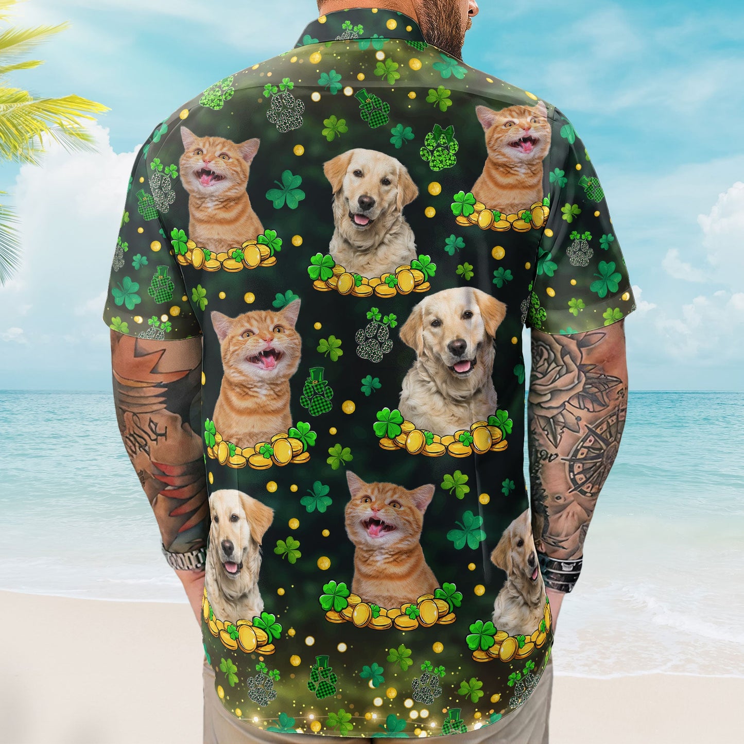 St.Patrick's Day Shamrock Paws Custom Funny Pet Face - Custom Photo Hawaiian Shirts HA0063