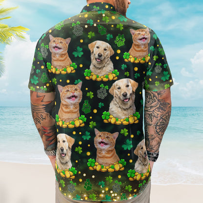 St.Patrick's Day Shamrock Paws Custom Funny Pet Face - Custom Photo Hawaiian Shirts HA0063