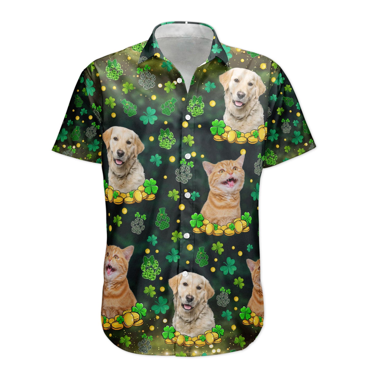 St.Patrick's Day Shamrock Paws Custom Funny Pet Face - Custom Photo Hawaiian Shirts HA0063