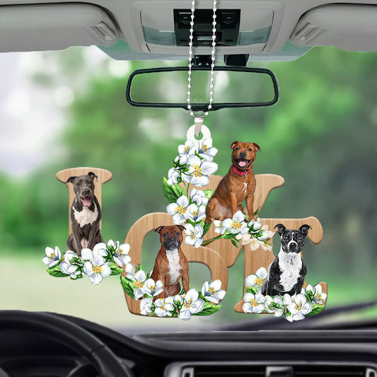 Staffordshire Bull Terrier Love Flowers Dog Lover Cars Ornament OO0885