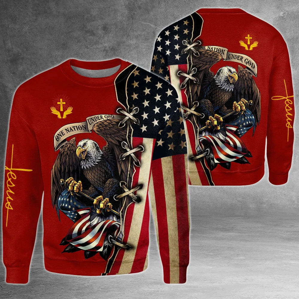 One Nation Under God American Flag Eagle All Over Print Shirt Patriotic 3D Clothing TO0225