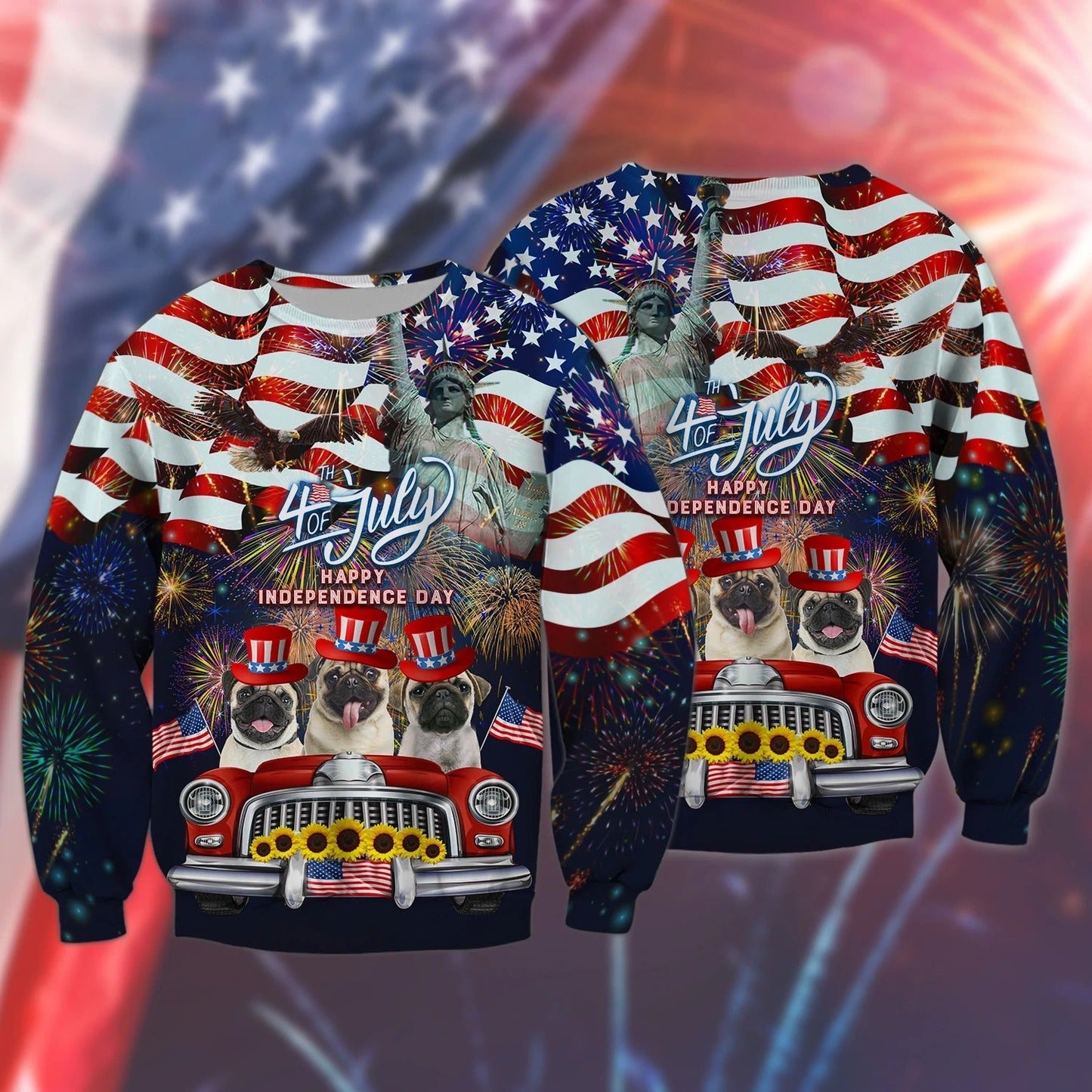 Pug American Hawaiian Shirt - Independence Day Is Coming- 3D Full Print Hoodie Bomber 4Th Of July Tee Shirts TO0159