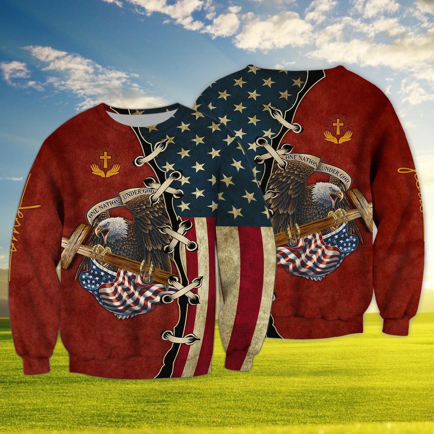 Eagle Us Flag One Nation Under God 3D Hawaiian Shirt, 4Th Of July 3D Bomber Hoodie TO0223