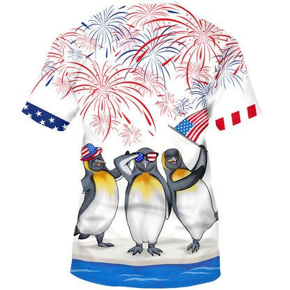 Penguins 3D T Shirt, Patriotic Funny Shirt, Penguin Independence Day Shirts TO0960