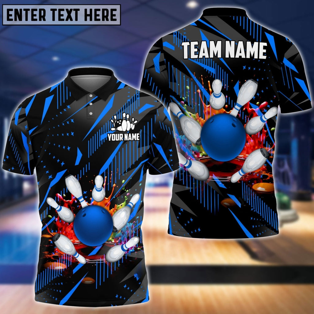 Bowling & Pins Classic Fireworks Multicolor Option Customized Name, Team Name 3D Polo Shirt BO0429