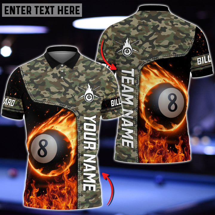 Personalized Name 8 Ball All Over Printed Shirt, Camo Pattern Billiard Polo Shirt SO0880