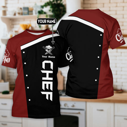 Personalized Name 3D Chef Shirt Black & Red Master Chef Uniform TO0005