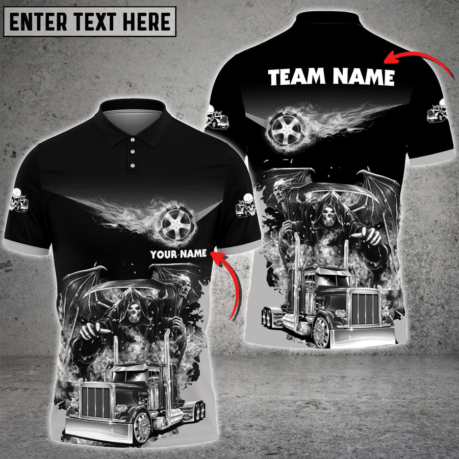 Truck Chasing Flame Skeleton Multicolor Personalized Name Polo Shirt For Truck Driver TO3540