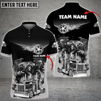 Truck Chasing Flame Skeleton Multicolor Personalized Name Polo Shirt For Truck Driver TO3540