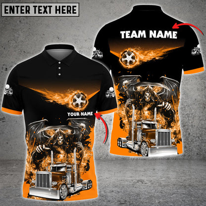 Truck Chasing Flame Skeleton Multicolor Personalized Name Polo Shirt For Truck Driver TO3540