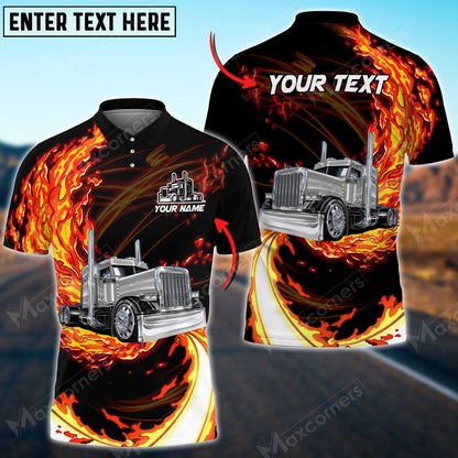 Truck Breath of Fire Skull Personalized Name Shirt For Truck Driver, Trucking Gift 3D Polo Shirt TO3498