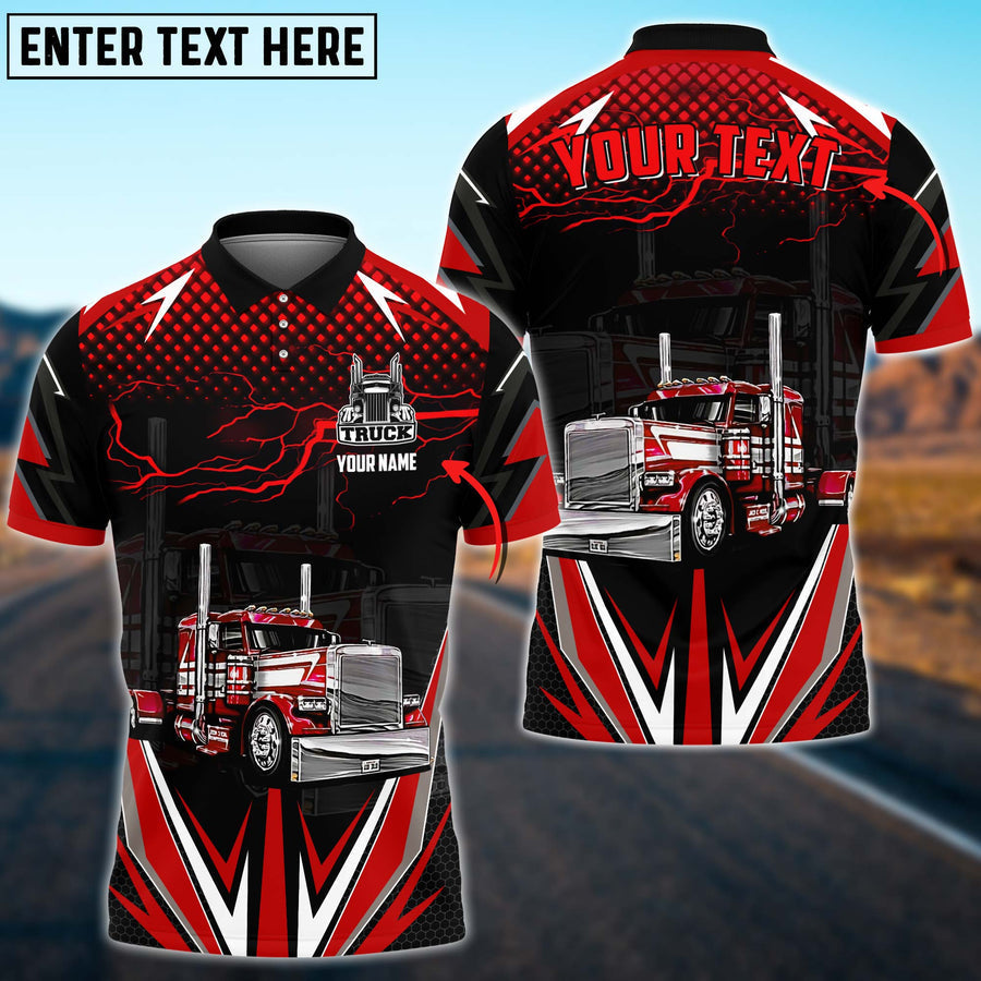 Truck Thunder Lights Multicolor Option Personalized Name 3D Polo Shirt For Truck Driver TO3525