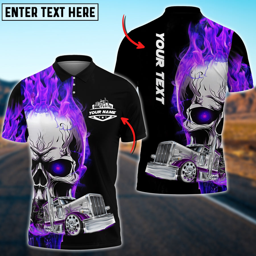 Lasfour Truck Flaming Skull Personalized Name 3D Polo Shirt For Truck Driver Multicolor TO3505