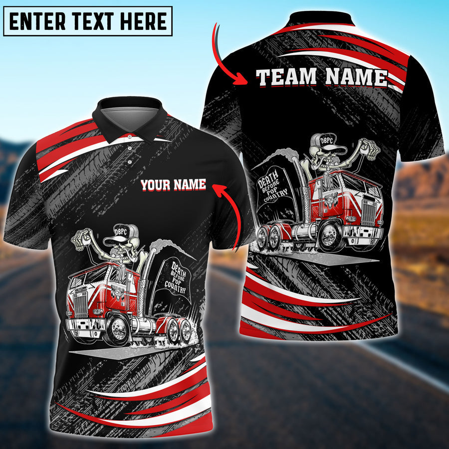 Truck Breath of Fire Skull Personalized Name Shirt For Truck Driver, Trucking Gift 3D Polo Shirt TO3498