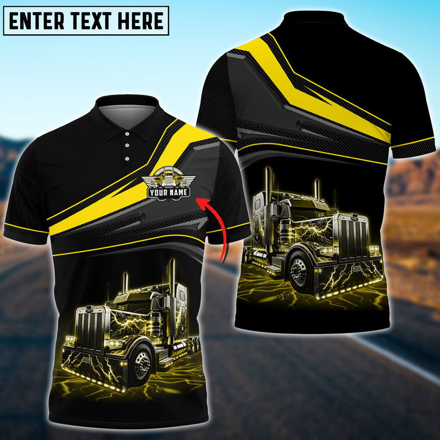 Truck Thunder and Lightning Multicolor Personalized Name 3D Polo Shirt For Truck Driver TO3523