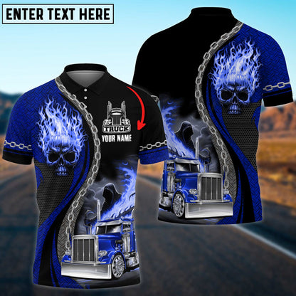 Truck Flaming Skull Multicolor Personalized Name 3D Polo Shirt For Truck Driver TO3501