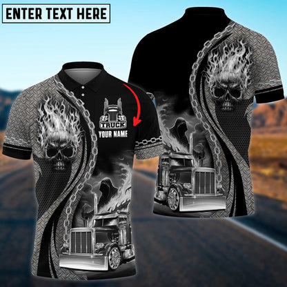 Truck Flaming Skull Multicolor Personalized Name 3D Polo Shirt For Truck Driver TO3501