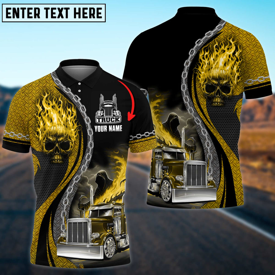 Truck Flaming Skull Multicolor Personalized Name 3D Polo Shirt For Truck Driver TO3501