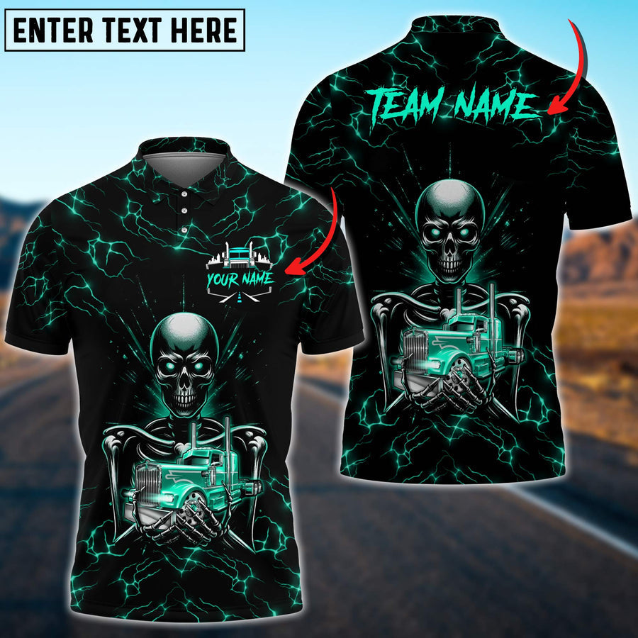 Truck Lighting Skeleton Multicolor Option Personalized Name 3D Polo Shirt For Truck Driver TO3518