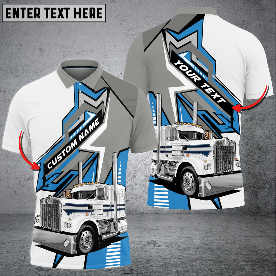 Truck White and Grey Personalized Name 3D Polo Shirt For Truck Driver 4 Colors TO3521