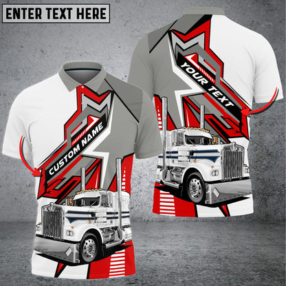 Truck White and Grey Personalized Name 3D Polo Shirt For Truck Driver 4 Colors TO3521