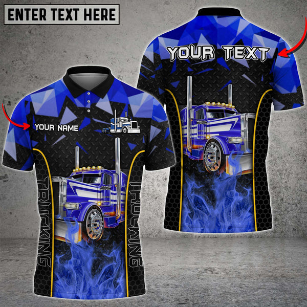 Truck Metal Pattern Multicolor Option Personalized Name 3D Polo Shirt For Truck Driver TO3526