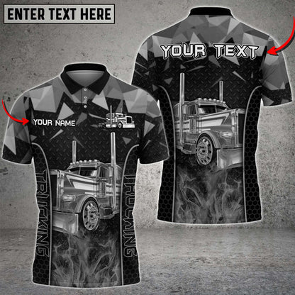 Truck Metal Pattern Multicolor Option Personalized Name 3D Polo Shirt For Truck Driver TO3526