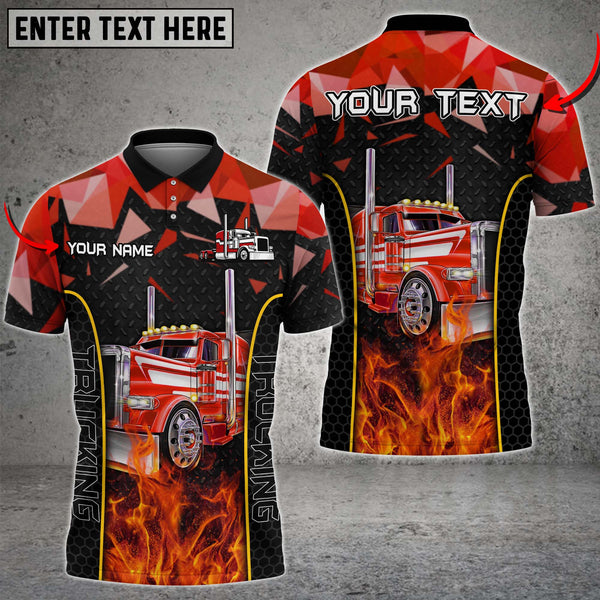 Truck Metal Pattern Multicolor Option Personalized Name 3D Polo Shirt For Truck Driver TO3526