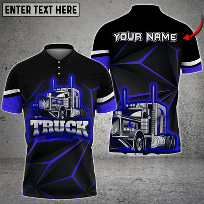 Multicolor Truck Neon Light Pattern Personalized Name 3D Polo Shirt For Truck Driver TO3503